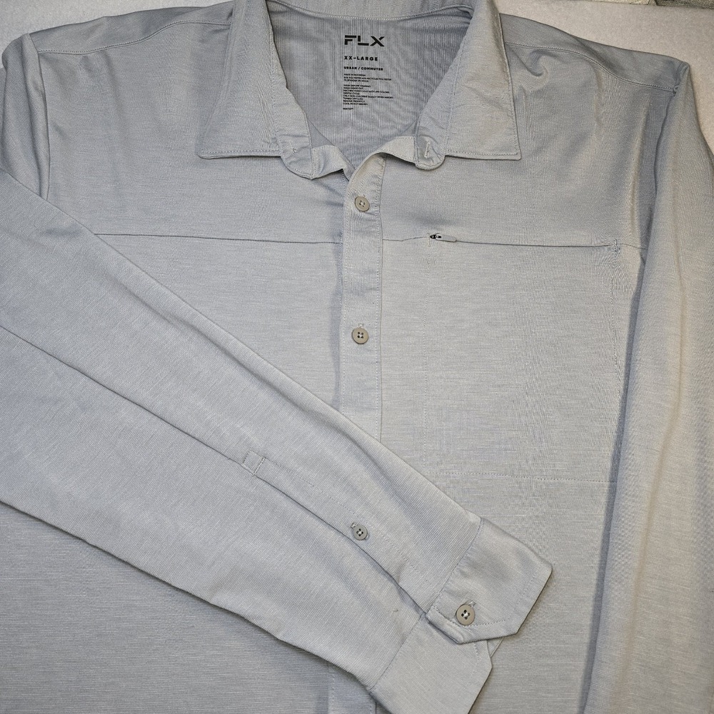 FLX Urban Commuter Shirt Men's 2XL Gray Button Front‎ Stretch Collared Modern